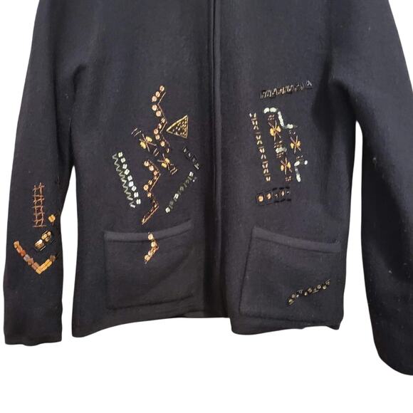 Chico's 100% Wool Full Zip Embellished Crafty Jacket Size Small - Picture 3 of 7